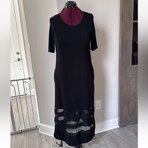 Luukaa Womens 6 Black Pullover Midi‎ Dress Sheer Striped Bottom Pockets Flaw